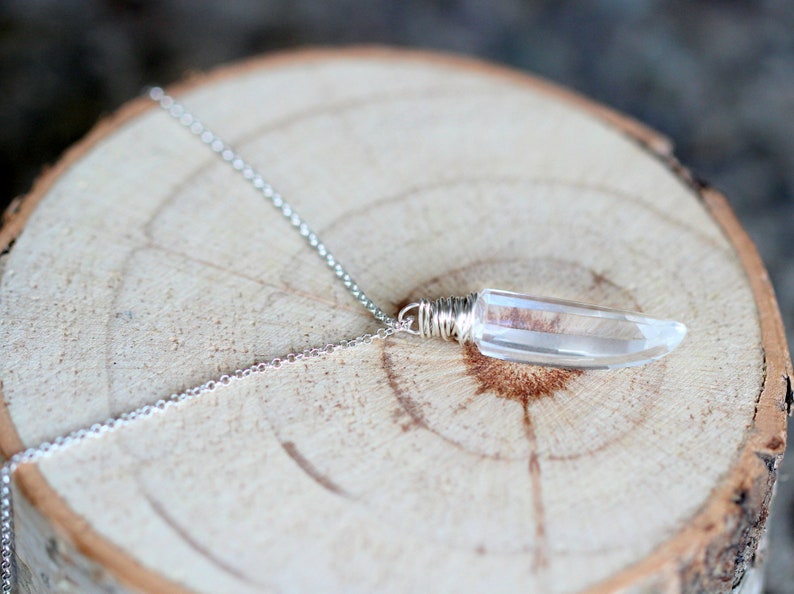 Crystal Point Necklace , Quartz Tooth Pendant Necklace, Gold, Silver, Rose, Brass Layering Long Necklace , Boho Jewelry Ice Age image 5