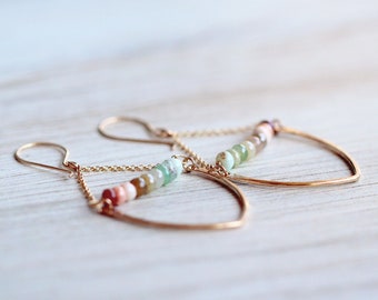 Opal Chandelier Earrings, Gold Marquis Hoops, 14K Gold Fill, Rose, 925 Sterling Silver, Peruvian Opal, October Birthstone Gifts - Ambrosia