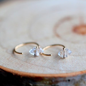 Herkimer Diamond Open Hug Hoops, Huggie Hoop Earrings, 14k Gold Filled, Rose, Sterling Silver, Solid Gold, Saressa Designs image 7