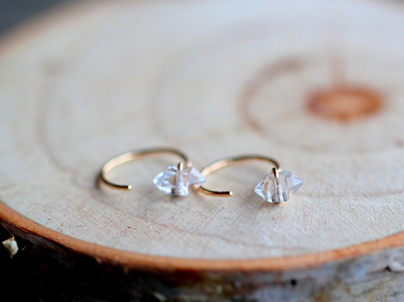 Herkimer Diamond Open Hug Hoops, Huggie Hoop Earrings, 14k Gold Filled, Rose, Sterling Silver, Solid Gold, Saressa Designs image 7