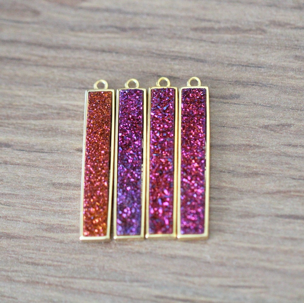 Druzy Bar Necklace Gold or Sterling Silver Bezel Pendant in Etsy
