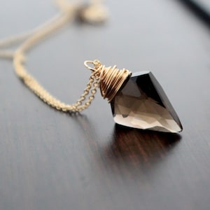 Arrowhead Necklace in Gold , Smoky Quartz Gemstone Pendant , Boho Jewelry , Gold Sterling Silver Rose Gold - Arrow