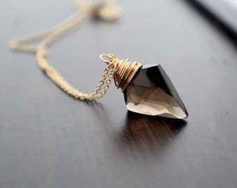 Arrowhead Necklace in Gold , Smoky Quartz Gemstone Pendant , Boho Jewelry , Gold Sterling Silver Rose Gold - Arrow