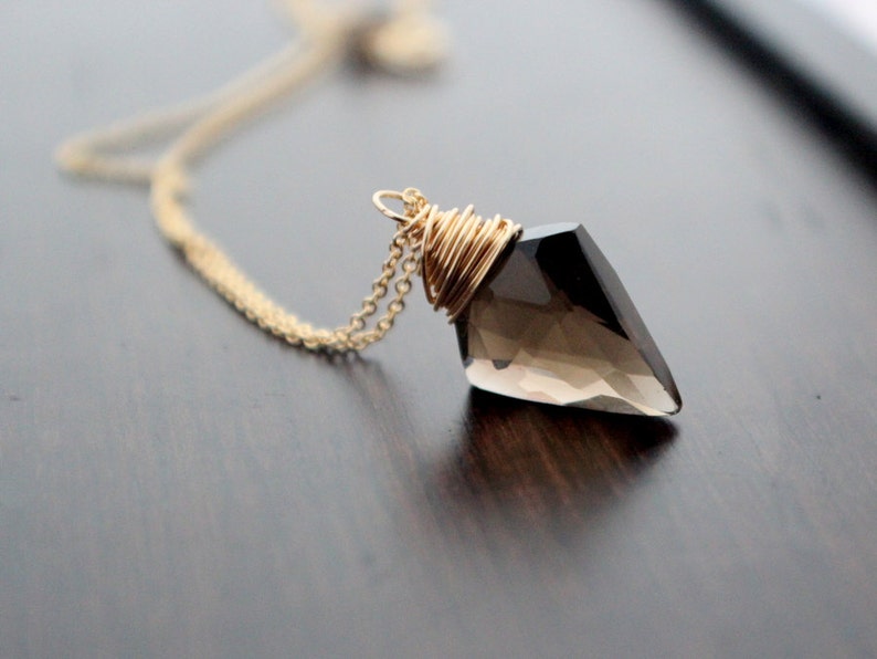 Arrowhead Necklace in Gold , Smoky Quartz Gemstone Pendant , Boho Jewelry , Gold Sterling Silver Rose Gold Arrow image 1