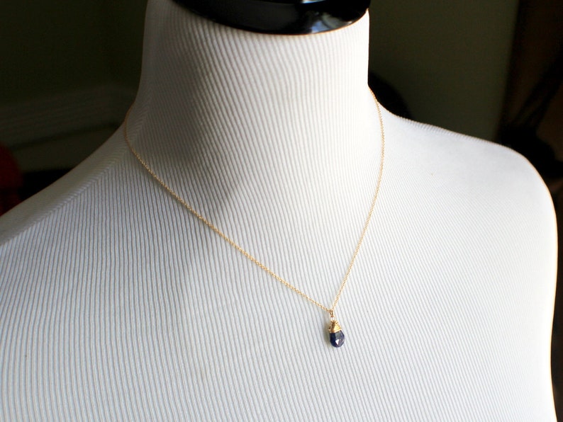 Lapis Lazuli Necklace , Gold Layering Simple Pendant , Rose Gold , Silver , Navy Blue Teardrop Gemstone , Minimalist Gifts For Women image 7