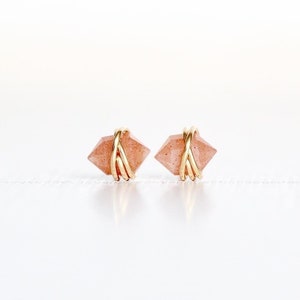 Peach Moonstone Stud Earrings Gold , Rose Gold , Sterling Silver ,  Pointed Genuine Gemstone , June Birthstone - Pike