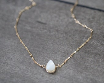 White Teardrop Choker Necklace, Mother of Pearl Jewelry, Water