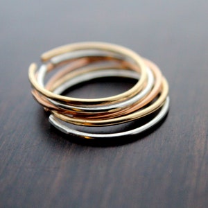 Thin Stacking Adjustable Rings , Stackable Midi In Sterling Silver , 14K Gold Filled & 14K Rose Gold Filled image 2