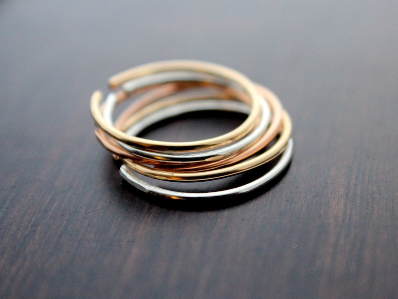 Thin Stacking Adjustable Rings , Stackable Midi In Sterling Silver , 14K Gold Filled & 14K Rose Gold Filled image 2