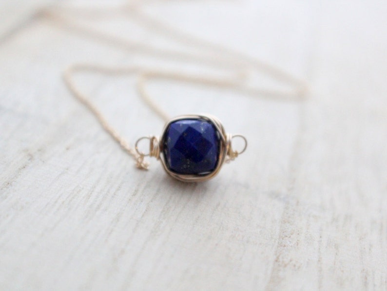 Lapis Lazuli Necklace In Gold , Rose Gold , Bezel Wrapped Gemstone , Gold Filled Minimalist Navy Blue , Choker Necklace image 4