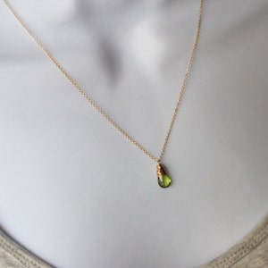 Peridot Necklace In 14K Gold Filled, Wire Wrapped August Birthstone, Apple Green Fall Fashion image 5