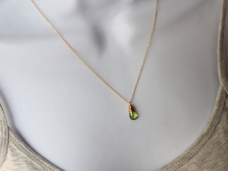 Peridot Necklace In 14K Gold Filled, Wire Wrapped August Birthstone, Apple Green Fall Fashion image 5