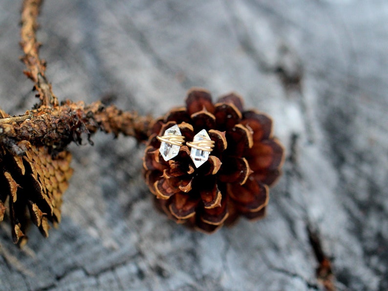 Herkimer Diamond Earrings Studs Larger Size , Minimalist Raw Stone , Quartz Gold , Rose , Silver , April Birthstone Gifts, Mothers Day image 1