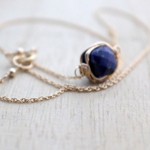 Lapis Lazuli Necklace In Gold , Rose Gold , Bezel Wrapped Gemstone , Gold Filled Minimalist Navy Blue , Choker Necklace image 2