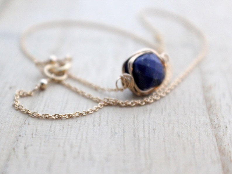 Lapis Lazuli Necklace In Gold , Rose Gold , Bezel Wrapped Gemstone , Gold Filled Minimalist Navy Blue , Choker Necklace image 2