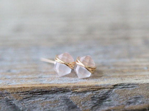 Rose Quartz Studs , Blush Pink Petite Gemstone Post Earrings in Gold , Rose  Gold , Sterling Silver , Geometric Natural Stone Pike - Etsy