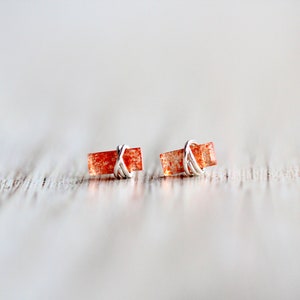 Sunstone Stud Earrings, Baguette Jewelry Gold Tiny Studs, Rose , Sterling Silver, 14k Solid Gold Rectangle Minimalist image 7