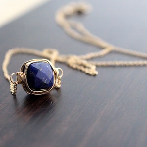 Lapis Lazuli Necklace, Gold Choker Necklace, Bezel Wrapped Navy Stone, Minimalist Jewelry