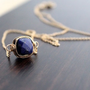 Lapis Lazuli Necklace In Gold , Rose Gold , Bezel Wrapped Gemstone , Gold Filled Minimalist Navy Blue , Choker Necklace image 1