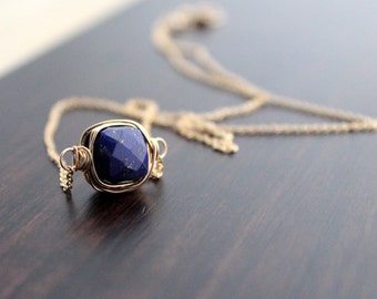 Lapis Lazuli Necklace In Gold , Rose Gold , Bezel Wrapped Gemstone , Gold Filled Minimalist Navy Blue , Choker Necklace