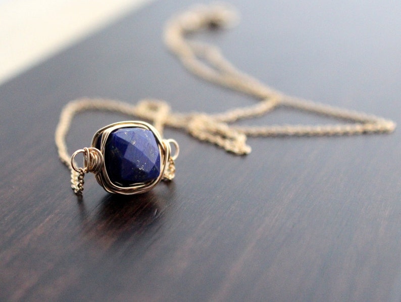 Lapis Lazuli Necklace In Gold , Rose Gold , Bezel Wrapped Gemstone , Gold Filled Minimalist Navy Blue , Choker Necklace image 1