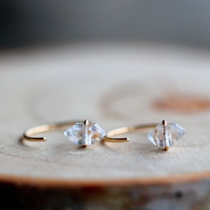 Herkimer Diamond April Birthstone Petite Minimalist Hoop Earrings Sterling Silver