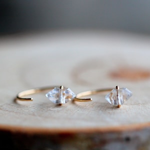 Herkimer Diamond Open Hug Hoops, Huggie Hoop Earrings, 14k Gold Filled, Rose, Sterling Silver, Solid Gold, Saressa Designs