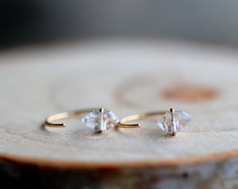 Herkimer Diamond Open Hug Hoops, Huggie Hoop Earrings, 14k Gold Filled, Rose, Sterling Silver, Solid Gold, Saressa Designs