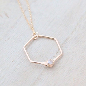 Herkimer Diamond Necklace , Gold Crystal Hexagon Pendant , Rose , Sterling Silver  - Refraction  (As Seen on Law & Order SVU)