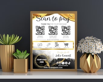 Editable Scan To Pay Sign, QR Code Sign Template, Printable Payment Sign, CashApp Venmo PayPal Accepted Payments Sign, Small Business Sign
