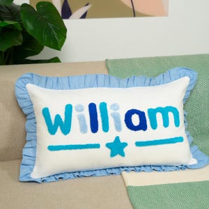 Personalized Baby Punch Pillow, Ruffle Embroidery Cushion, Kids Room Decor, Birthday Gift, Boy Nursery Decor,Custom Pillow, Gift for New Mom