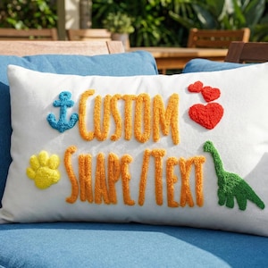 Custom Embroidery Lumbar Pillow, Personalized Lumbar Pillow Cover, Punch Needle Hand Embroidered Pillow, Home Living Decor, Personalize Gift