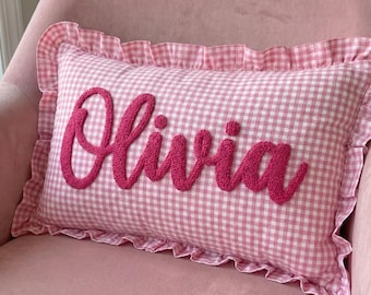 Custom Name Punch Needle Pillow, Baby Embroidered Nursery Decor Newborn Gift