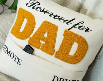Dad Personalized Fathers Day Embroidered Pillow, Punch Needle Pillow, Gift for Dad, Papa Gift, Custom Throw Pillow, Dad Cushion with Pocket