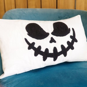 Almohada con cara de calabaza de Halloween, decoración divertida de Halloween, almohada de Halloween bordada con aguja perforadora, decoraciones de Halloween, regalo de calabaza de octubre