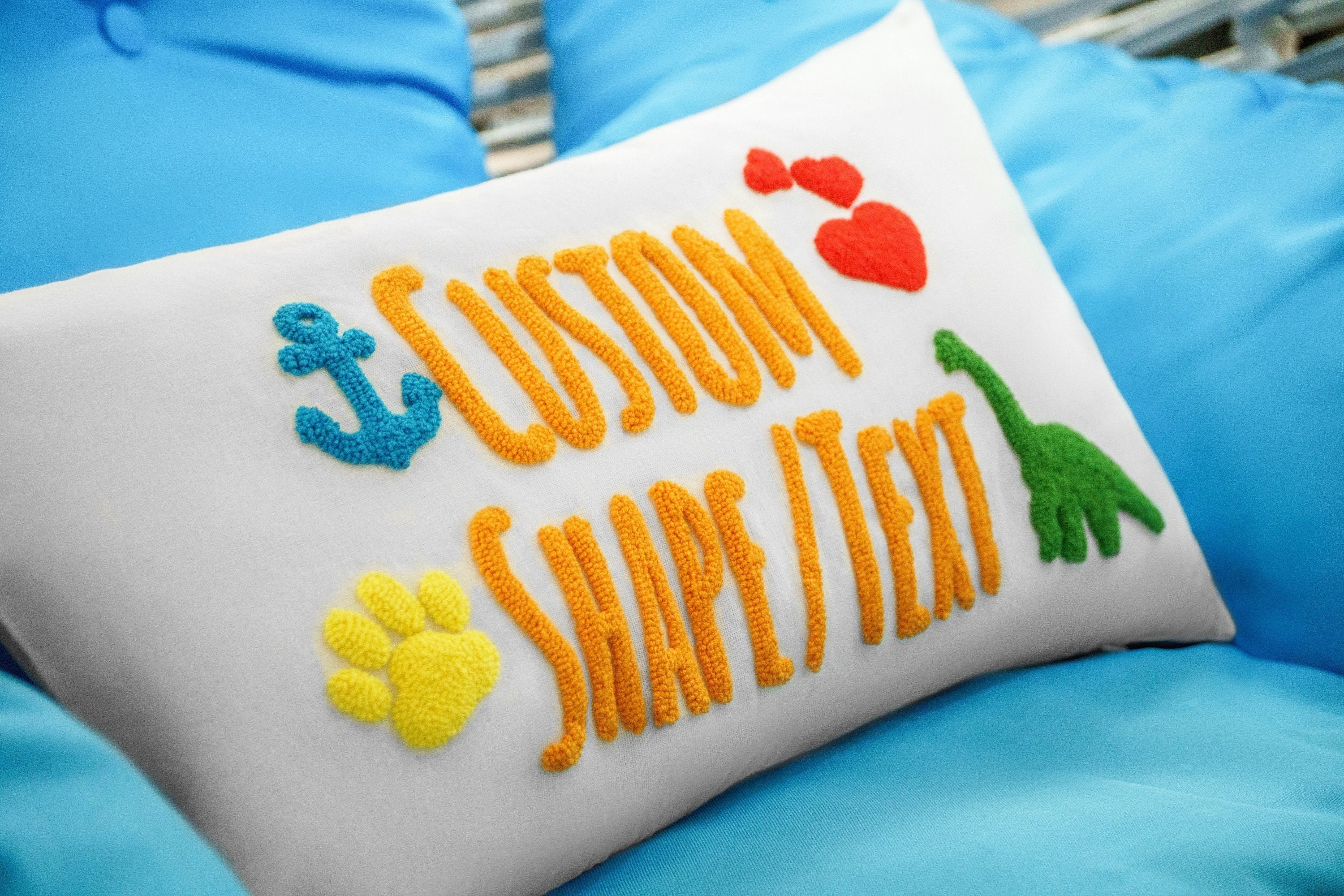 Custom Embroidery Lumbar Pillow, Personalized Lumbar Pillow Cover, Punch Needle Hand Embroidered Pillow, Home Living Decor, Personalize Gift