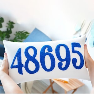 Custom Zip Code Punch Needle Pillow, Personalized Housewarming Gift