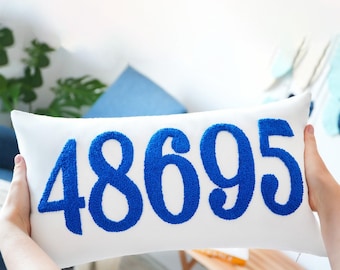 Custom Zip Code Punch Needle Pillow, Personalized Housewarming Gift