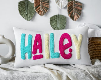 Custom Name Punch Needle Nursery Decor Pillow, Baby Shower Gift, Newborn Baby Gift, Baby Room Decor, Dorm Decor, Birthday Gift, Christmas