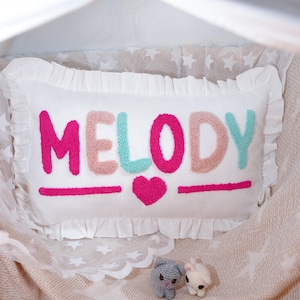 Custom Baby Name Pillow Personalized Nursery Cushion, Baby Room Decor, Newborn Gift, New Mom Gift, Ruffled Edge Pillow for Baby Girl or Boy