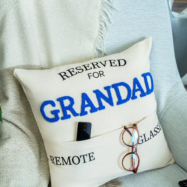 Personalized Grandpa Pocket Punch Needle Pillow, Fathers Day Embroidered Gift, Grandpa Cushion, Gift for Dad, Custom Throw Pillow