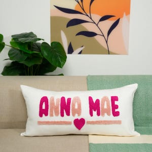 Custom Name Monogram Pillow, Personalized Punch Needle Letter Pillow for Nursery, Embroidered Cushion, Monogram Baby Gift,Toddler Room Decor