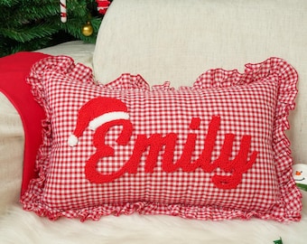 Personalized Baby Girl Name Pillow Cover: Punch Needle Christmas Nursery Decor
