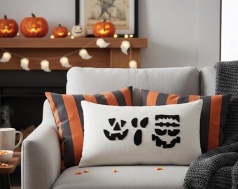 Punch Needle Halloween Lumbar Pillow Cover, Ghost, Frankenstein, Pumpkin Face