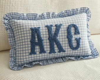 Personalized Monogram Pillow Cover: Gingham Dorm College Decor Initial Cushion