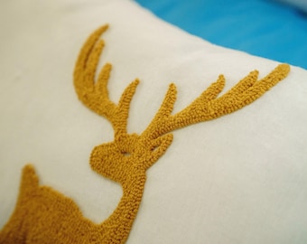 Custom Reindeer Pillow, Punch Needle Embroidery, Baby Nursery Decor