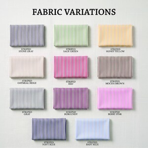a collection of fabric swatches with various color patterns and striped designs, arranged in a grid format.