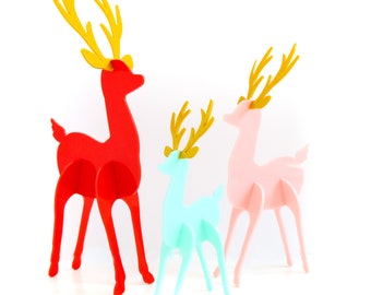Colorful Acrylic Reindeer - Christmas Decorations - Red pink mint