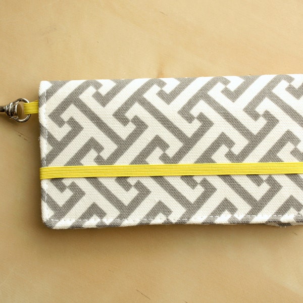 iPhone Cell Phone Wallet - Gray and Yellow Graphic Print - Custom Cell Phone Case - Smart Phone Wallet