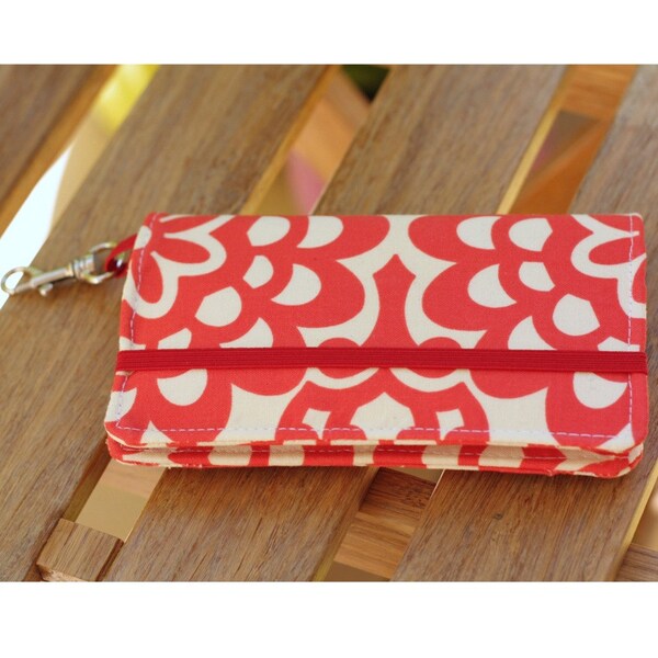 Smart Phone Wallet Or Cell Case in Cherry and Cream Floral
